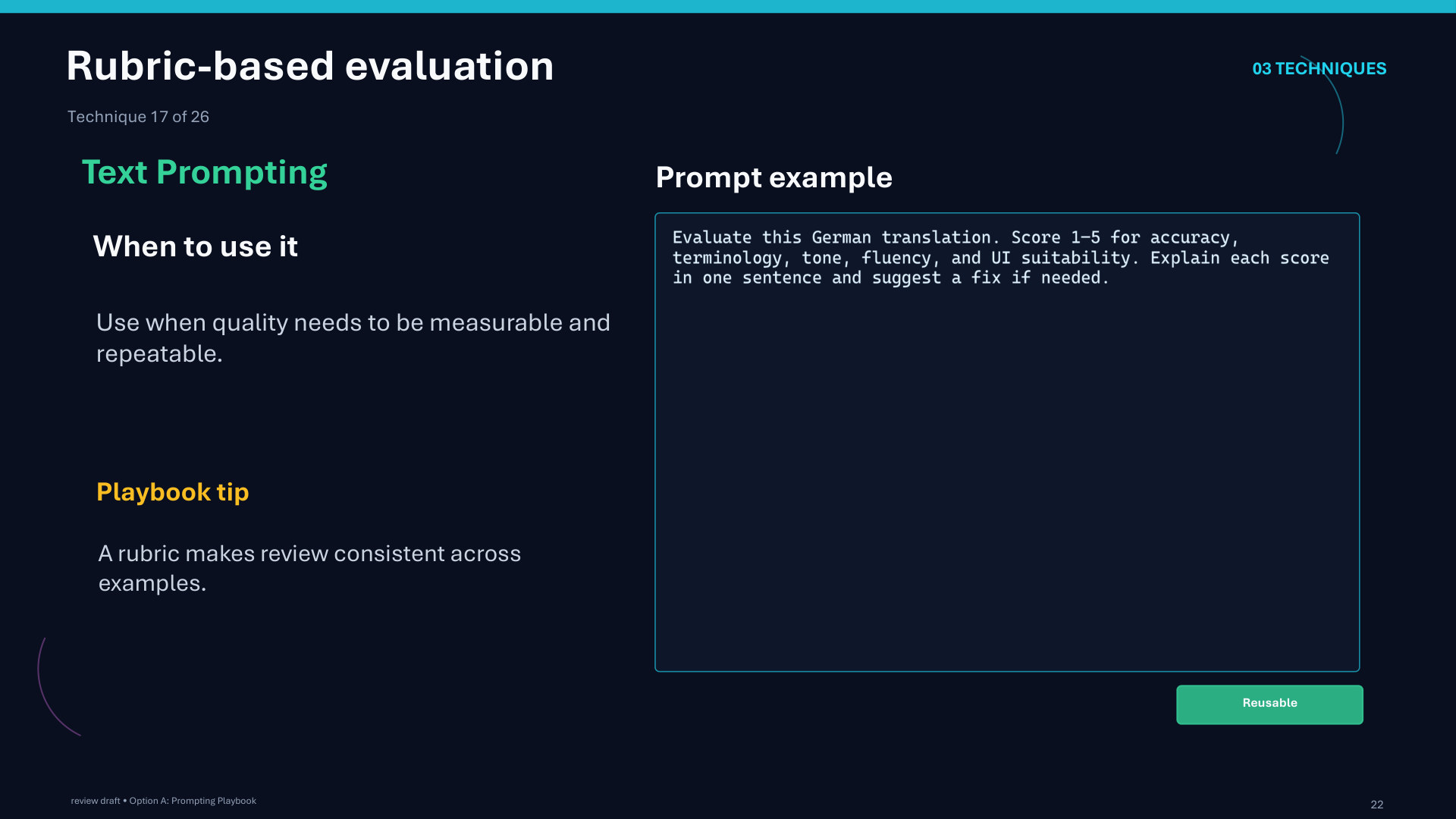 Page 22: Rubric-based evaluation
