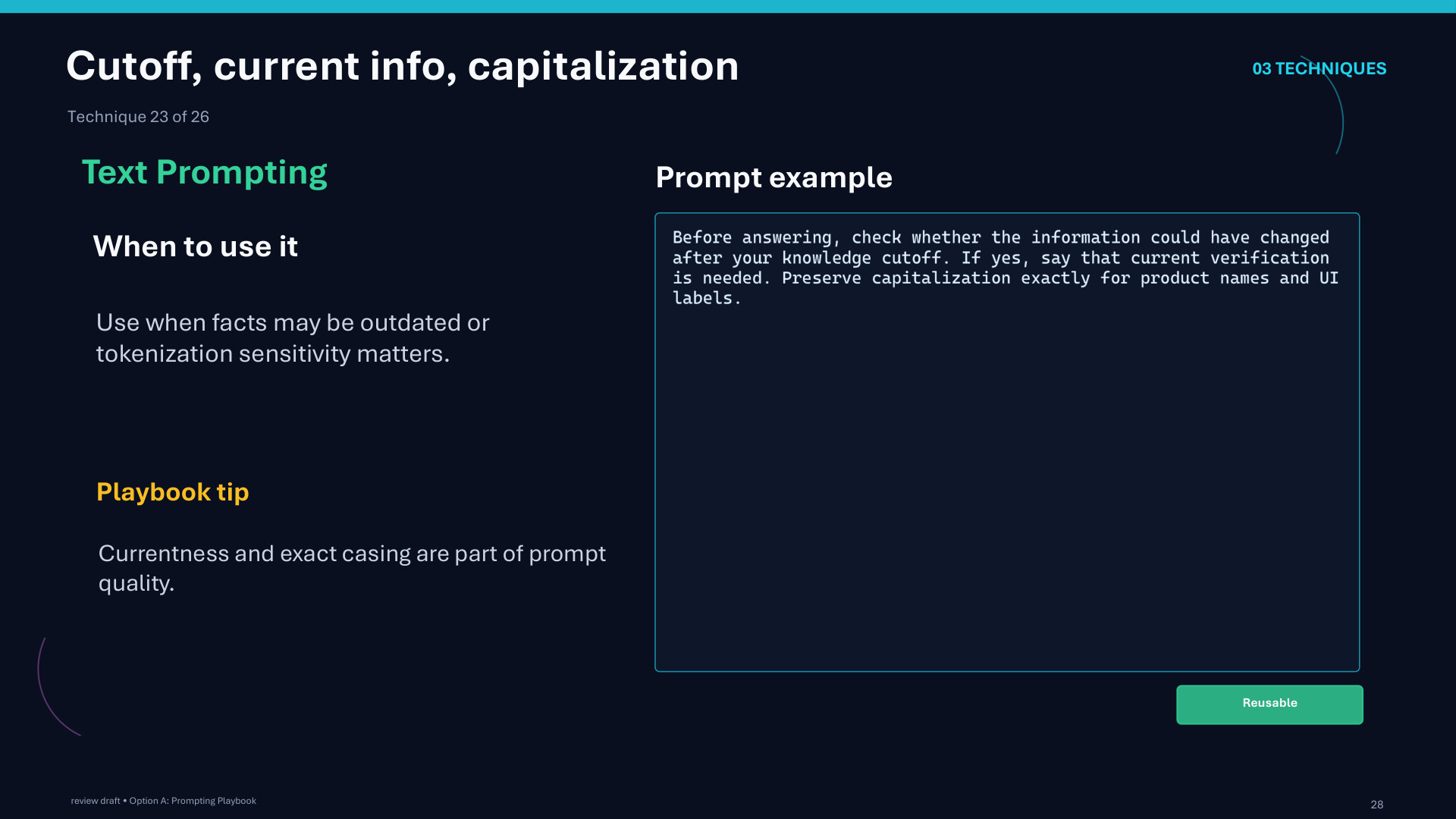 Page 28: Cutoff, current info, capitalization