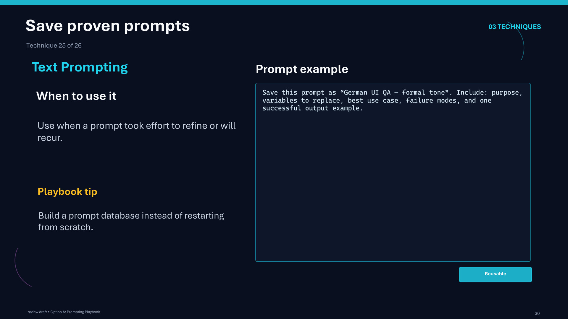 Page 30: Save proven prompts
