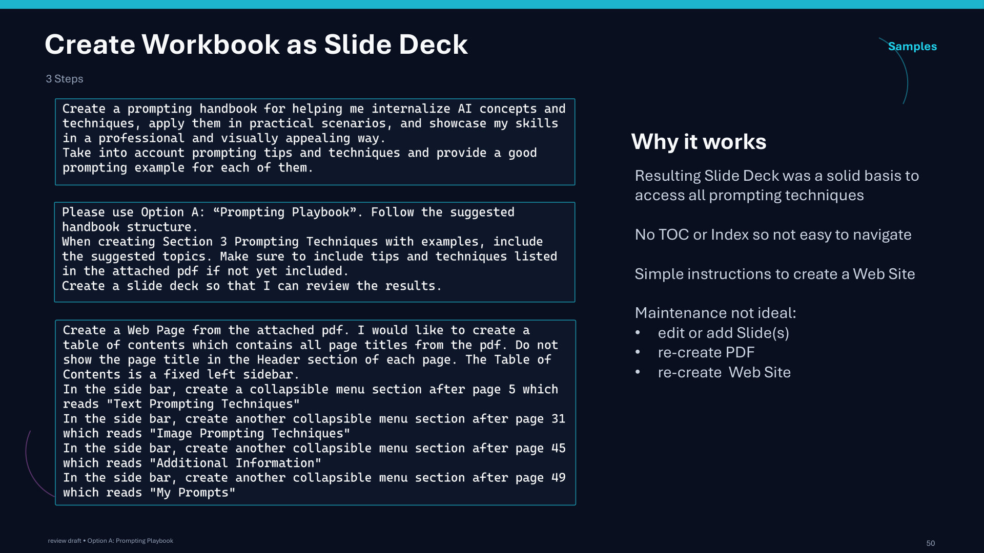 Page 50: Create Workbook as Slide Deck
